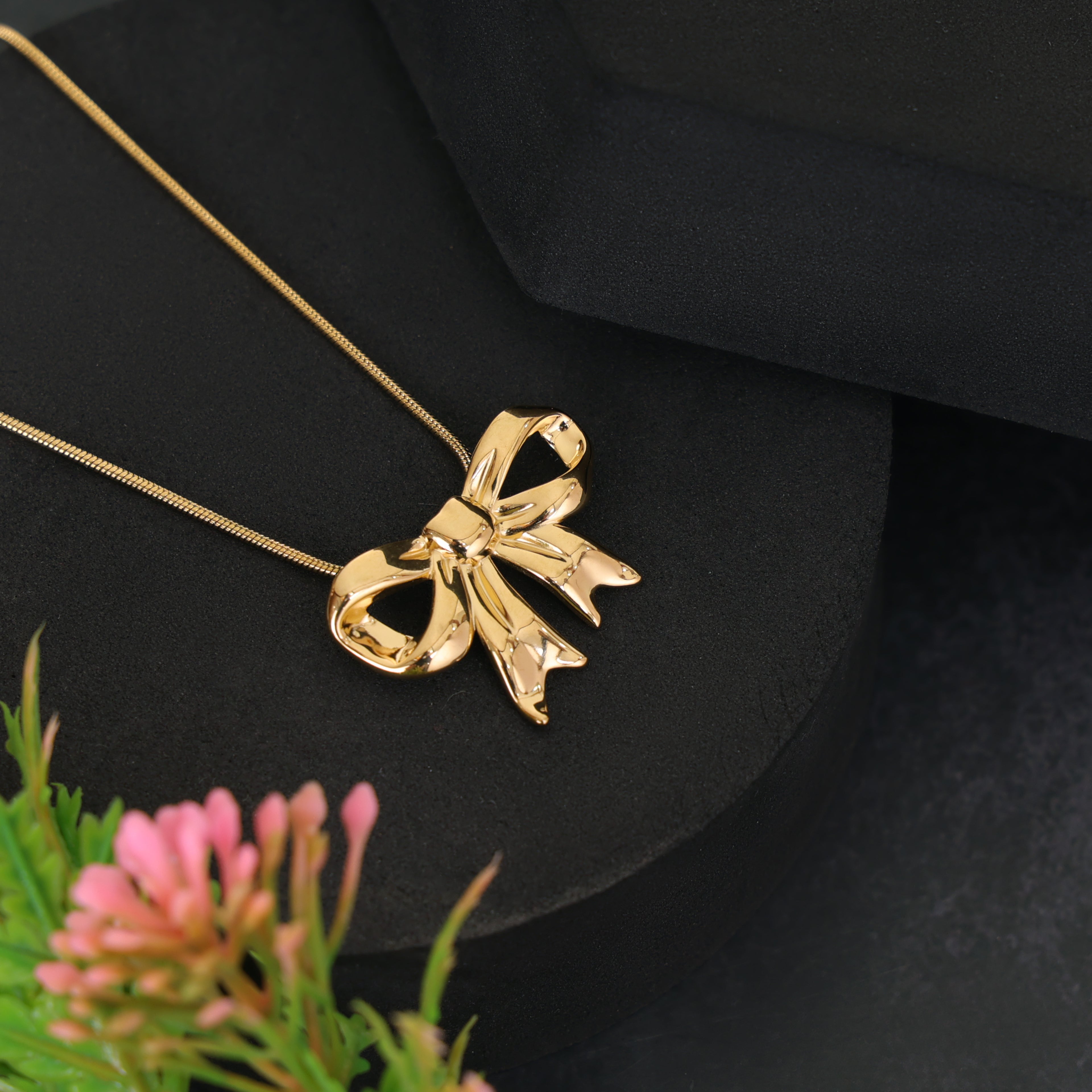 Golden Bow Pendant Necklace For Women and Girls